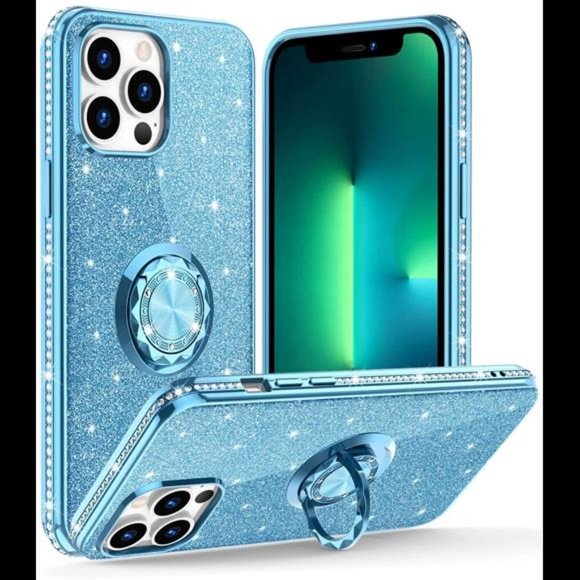 Glitter Case Compatible with iPhone 13 Pro Max Blue Case - Picture 1 of 6